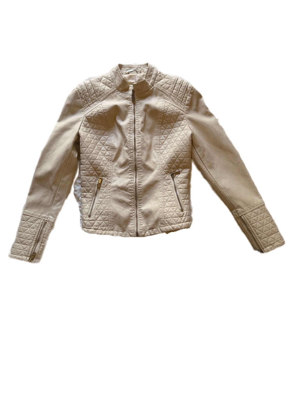 Quilted Cream Leather Moto Jacket - Women's